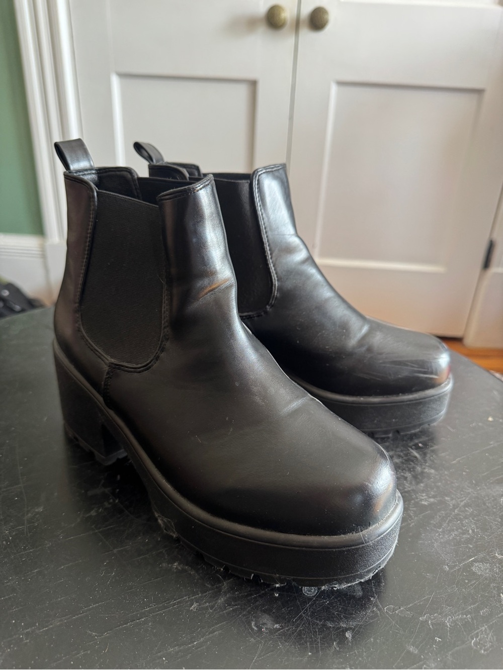 Nasty Gal Black Faux Leather Platform Chelsea Booties